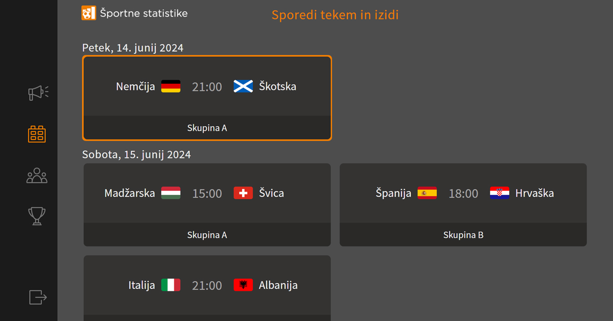 Ogled pomembnih rezultatov s pomočjo aplikacije Športne statistike.