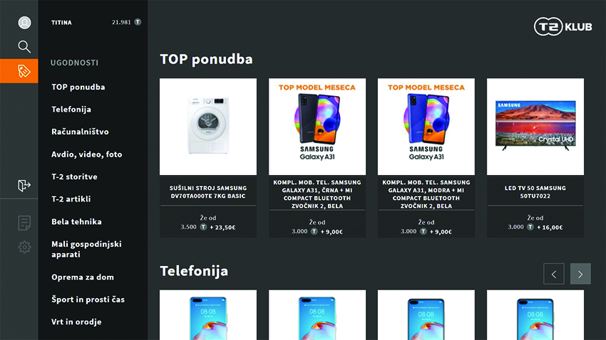 Nakup preko T-2 Kluba na televiziji.