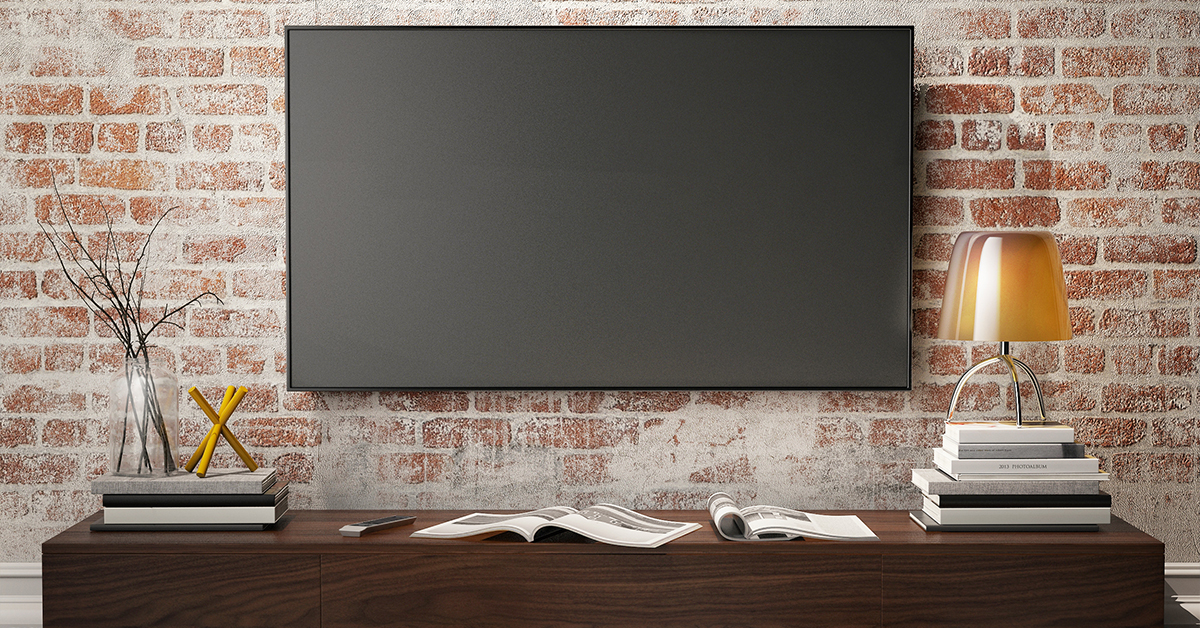 Televizija v minimalistični dnevni sobi.